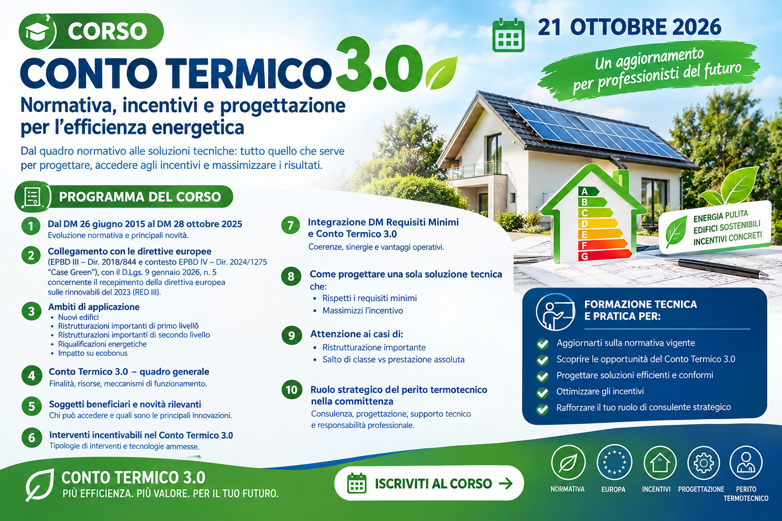 21 OTTOBRE | CORSO GRATUITO "EVOLUZIONE DEL QUADRO NORMATIVO SULL’EFFICIENZA ENERGETICA IN ITALIA"